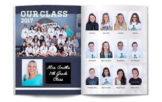 yearbook layout example with a cool color palette