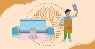 person working on cricut illustration