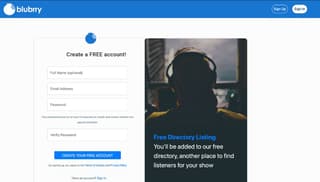 Blubrry account signup screenshot