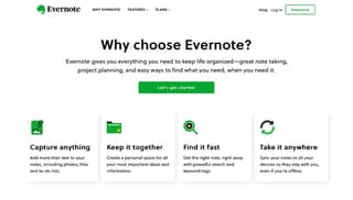 Screenshot of "Why choose Evernote?" page on website