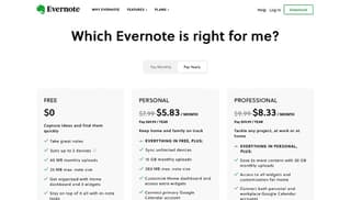 Evernote pricing tiers review screenshot