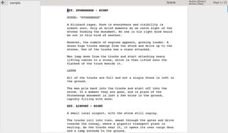 Sample screenwriting template in Trelby editor
