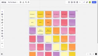 Miro app screenshot with blank template for post-it notes