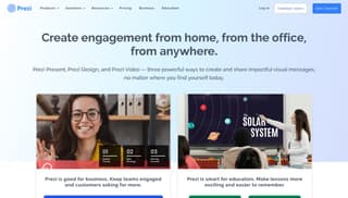 Home page for Prezi multimedia presentation software