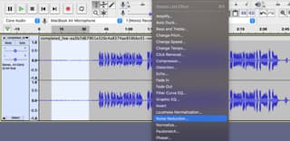 Noise reduction menu option in Audacity app