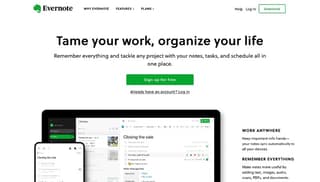 Screenshot of the front page of Evernote's website