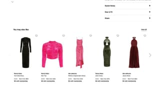 Suggested products on Rent the Runway