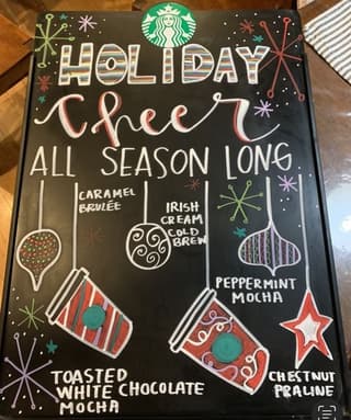 holiday promotion sign board from Starbucks