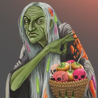 witch with candy apple illustration